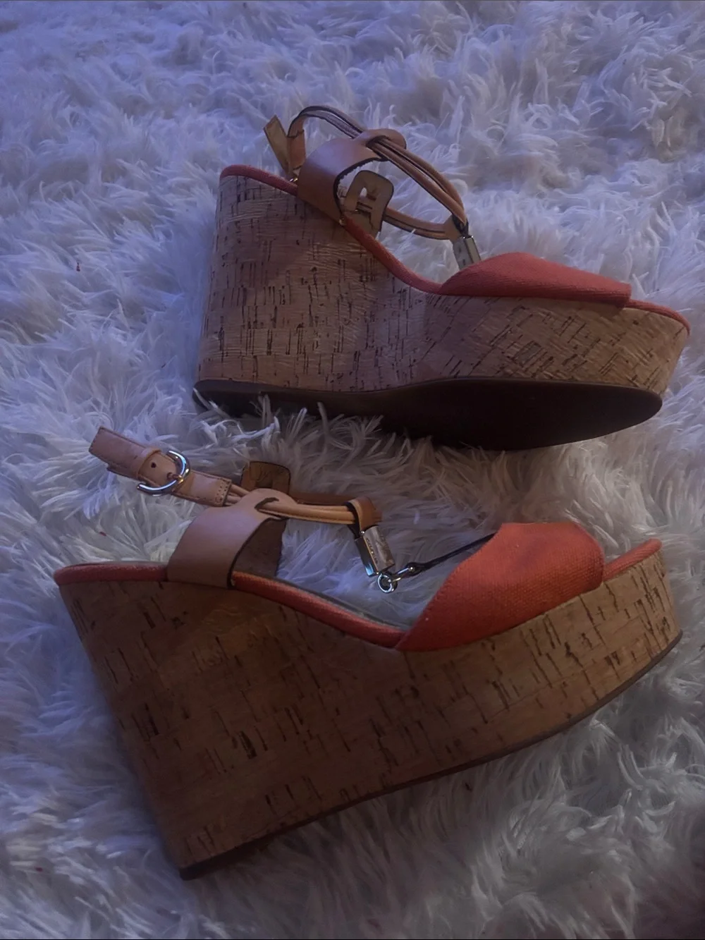 COACH Wedge Sandals in Orange with Cork Platform